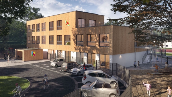 kita-kinderzimmer-hamburg-rahlstedt-Lehmberg_morgens-halb-zehn-in-Rahlstedt-Nordostansicht Visualisierung des Kita-Neubaus in der Nordostansicht – Kita kinderzimmer Lehmberg, Hamburg-Rahlstedt