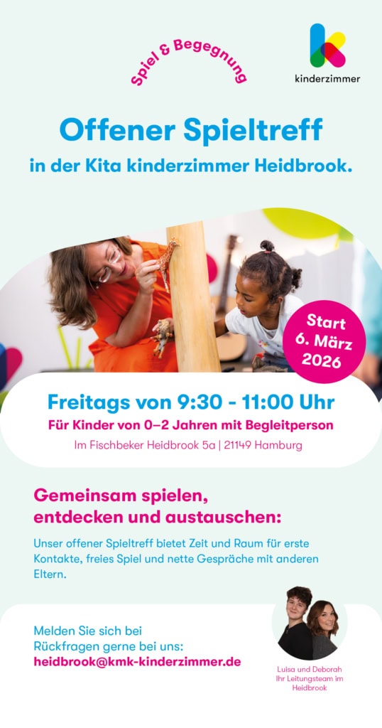 Flyer für Einladung zum Spieltreff in der Kita kinderzimmer Heidbrook in Neugraben-Fischbek