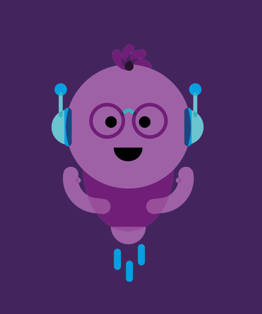 Kindlicher Roboter mit Kopfhörern Illustration von Superheld Codie für Digitale Medienbildung in der Kita kinderzimmer Hamburg